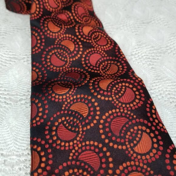 MURANO Neck Tie Orange Black Circles WOVEN SILK Geometric Pattern VERY SLEEK - Picture 3 of 9